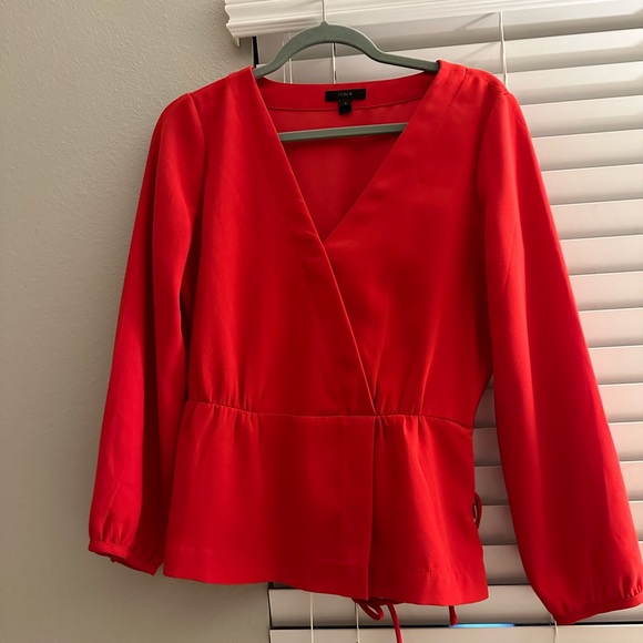 J. Crew Tops - Bright red wrap blouse